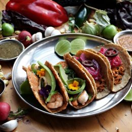 Mexican tacos and ingredients